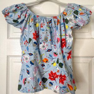 Peasant Top in Ice Blue First Frost Print by Pinup Girl Clothing (small)